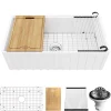 Karran Fireclay 33" Fireclay Workstation Farmhouse Sink with Accessories, White, FCWSF33SBWH-PK1