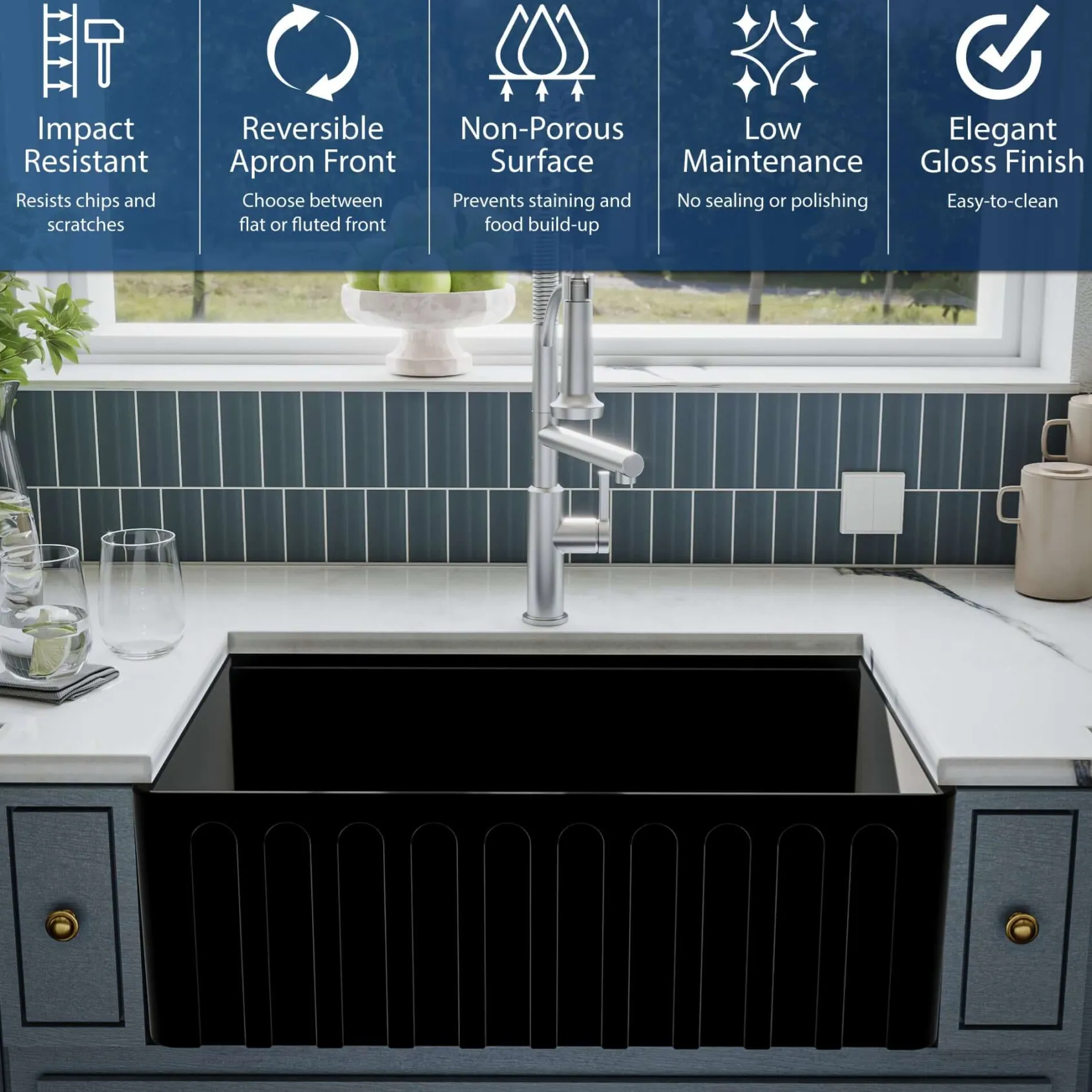 Karran Fireclay 30" Fireclay Workstation Farmhouse Sink with Accessories, Matte Black, FCWSF30SBMB-PK1