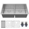 Karran Fusion 33" Undermount Stainless Steel ADA Kitchen Sink with Accessories, 50/50 Double Bowl, 16 Gauge, UUMDB3321-PK1