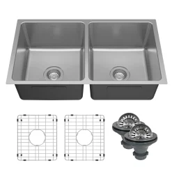Karran Lansen 32" Undermount Stainless Steel Kitchen Sink, 50/50 Double Bowl, UMDB3211-PK1