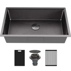 Karran Matrix 32" Undermount Stainless Steel Workstation Kitchen Sink with Accessories, Gunmetal Grey, 16 Gauge, HSU3219SBGG