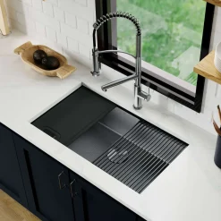 Karran Matrix 32" Undermount Stainless Steel Workstation Kitchen Sink with Accessories, Gunmetal Grey, 16 Gauge, HSU3219SBGG