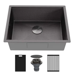 Karran Matrix 24" Undermount Stainless Steel Workstation Kitchen Sink with Accessories, Gunmetal Grey, 16 Gauge, HSU2419SBGG