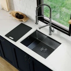 Karran Matrix 24" Undermount Stainless Steel Workstation Kitchen Sink with Accessories, Gunmetal Grey, 16 Gauge, HSU2419SBGG