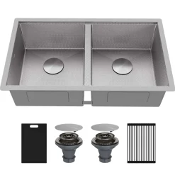 Karran Matrix 32" Undermount Stainless Steel Workstation Kitchen Sink with Accessories, 50/50 Double Bowl, 16 Gauge, HSU3219DBSS