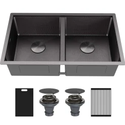 Karran Matrix 32" Undermount Stainless Steel Workstation Kitchen Sink with Accessories, 50/50 Double Bowl, Gunmetal Grey, 16 Gauge, HSU3219DBGG