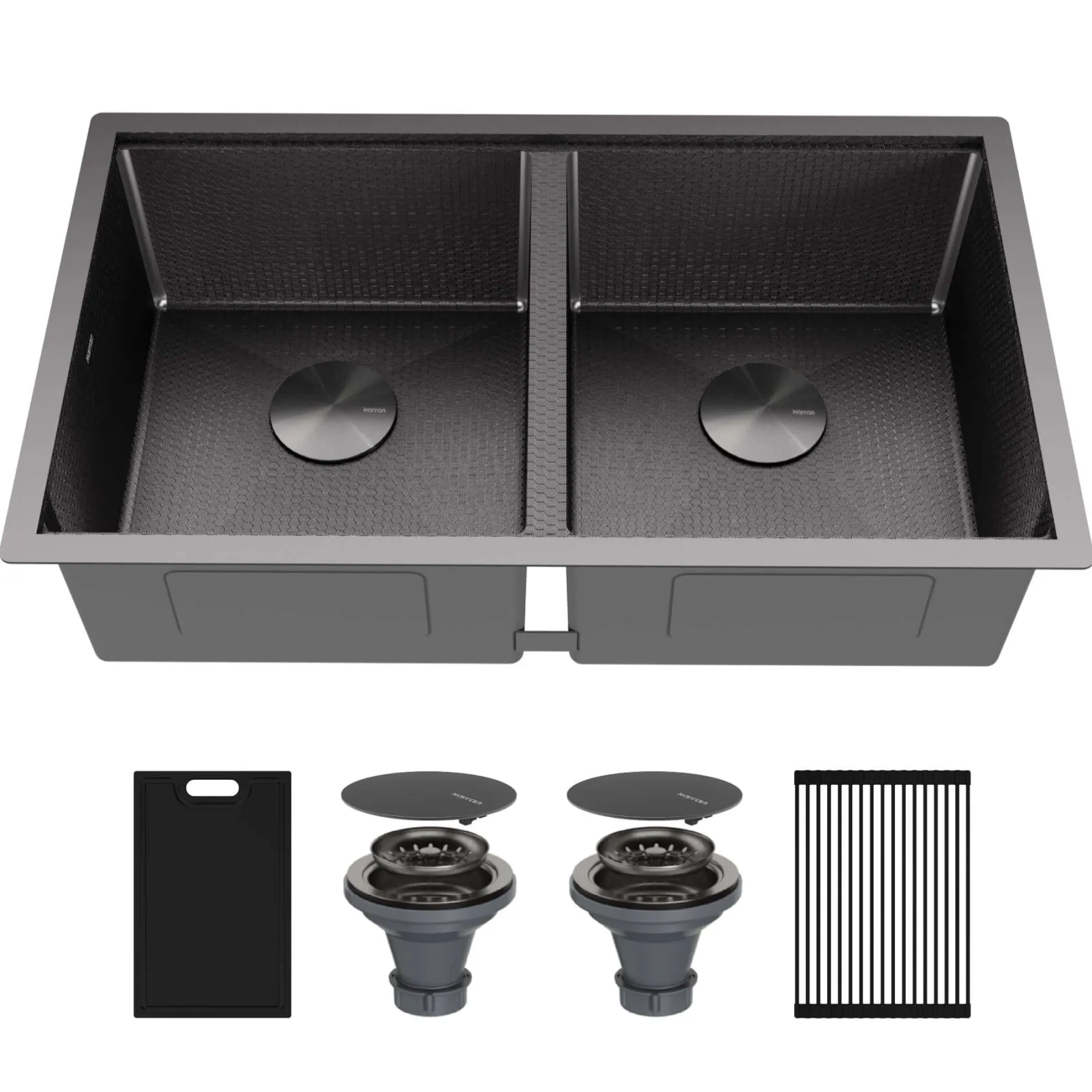 Karran Matrix 32" Undermount Stainless Steel Workstation Kitchen Sink with Accessories, 50/50 Double Bowl, Gunmetal Grey, 16 Gauge, HSU3219DBGG