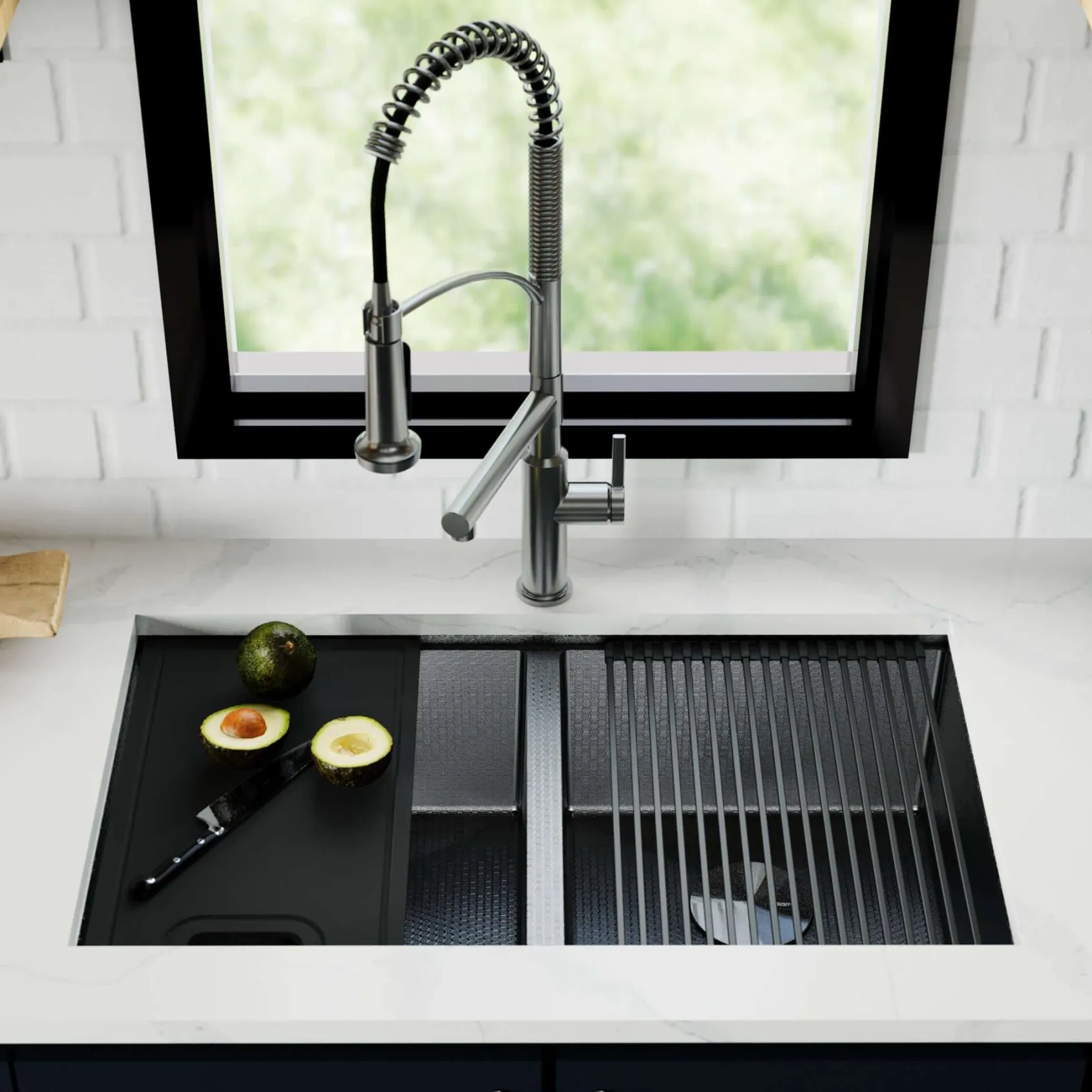 Karran Matrix 32" Undermount Stainless Steel Workstation Kitchen Sink with Accessories, 50/50 Double Bowl, Gunmetal Grey, 16 Gauge, HSU3219DBGG