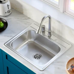 Karran Profile 25" Drop In/Topmount Stainless Steel Kitchen Sink with Accessories, 18 Gauge, PT30-PK1