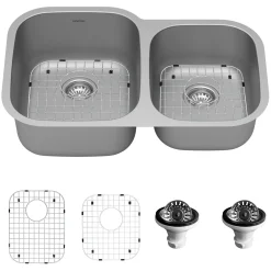 Karran Profile 32" Undermount Stainless Steel Kitchen Sink with Accessories, 60/40 Double Bowl, 16 Gauge, PU53R-PK1