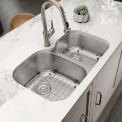Karran Profile 32" Undermount Stainless Steel Kitchen Sink with Accessories, 60/40 Double Bowl, 18 Gauge, PRU33R-PK1