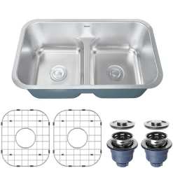 Karran Profile 32" Undermount Stainless Steel Kitchen Sink with Accessories, 50/50 Double Bowl, 18 Gauge, PRU32-PK1