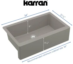 Karran 34" Quartz Composite Farmhouse Sink, Concrete, QA-740-CN