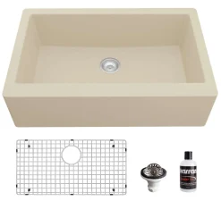 Karran 34" Quartz Composite Farmhouse Sink, Bisque, QA-740-BI-PK1
