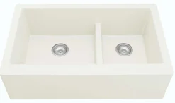 Karran 34" Quartz Composite Farmhouse Sink, 60/40 Double Bowl, White, QA-760-WH-PK1