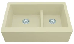 Karran 34" Quartz Composite Farmhouse Sink, 60/40 Double Bowl, Bisque, QA-760-BI