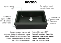 Karran 34" Quartz Composite Farmhouse Sink, Black, QA-740-BL