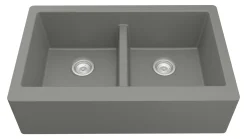 Karran 34" Quartz Composite Farmhouse Sink, 50/50 Double Bowl, Grey, QA-750-GR