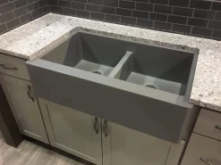 Karran 34" Quartz Composite Farmhouse Sink, 50/50 Double Bowl, Grey, QA-750-GR