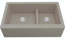Karran 34" Quartz Composite Farmhouse Sink, 60/40 Double Bowl, Concrete, QA-760-CN-PK1