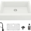 Karran 34" Quartz Composite Farmhouse Sink with Matte Black Faucet and Accessories, White, QA740WH210MB
