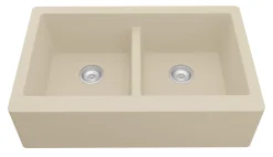 Karran 34" Quartz Composite Farmhouse Sink, 50/50 Double Bowl, Bisque, QA-750-BI