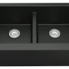 Karran 34" Quartz Composite Farmhouse Sink, 50/50 Double Bowl, Black, QA-750-BL