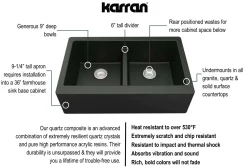 Karran 34" Quartz Composite Farmhouse Sink, 50/50 Double Bowl, Black, QA-750-BL