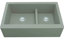 Karran 34" Quartz Composite Farmhouse Sink, 60/40 Double Bowl, Concrete, QA-760-CN
