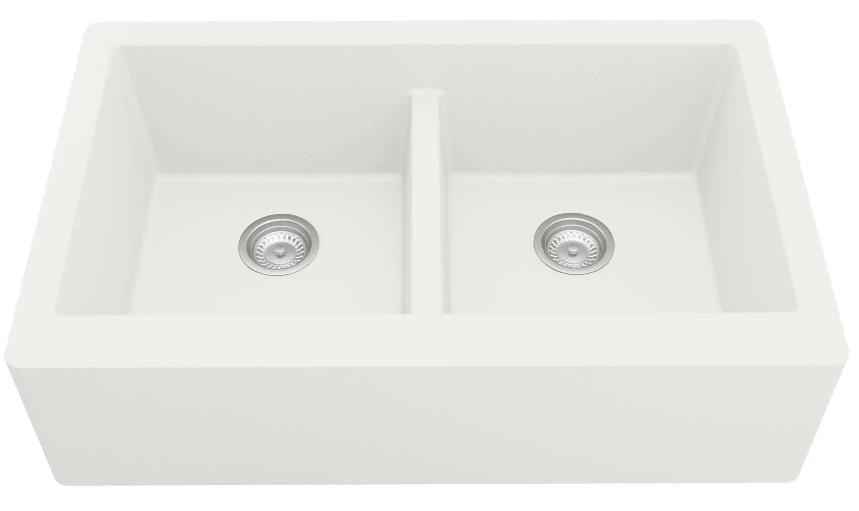 Karran 34" Quartz Composite Farmhouse Sink with Matte Black Faucet and Accessories, 50/50 Double Bowl, White, QA750WH220MB