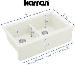 Karran 34" Quartz Composite Farmhouse Sink, 50/50 Double Bowl, White, QA-750-WH
