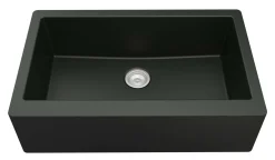 Karran 34" Quartz Composite Farmhouse Sink with Stainless Steel Faucet and Accessories, Black, QA740BL210SS