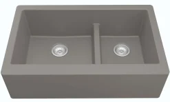 Karran 34" Quartz Composite Farmhouse Sink, 60/40 Double Bowl, Grey, QA-760-GR-PK1