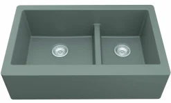 Karran 34" Quartz Composite Farmhouse Sink, 60/40 Double Bowl, Grey, QA-760-GR