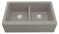 Karran 34" Quartz Composite Farmhouse Sink, 50/50 Double Bowl, Concrete, QA-750-CN