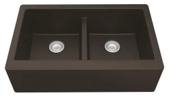 Karran 34" Quartz Composite Farmhouse Sink, 50/50 Double Bowl, Brown, QA-750-BR