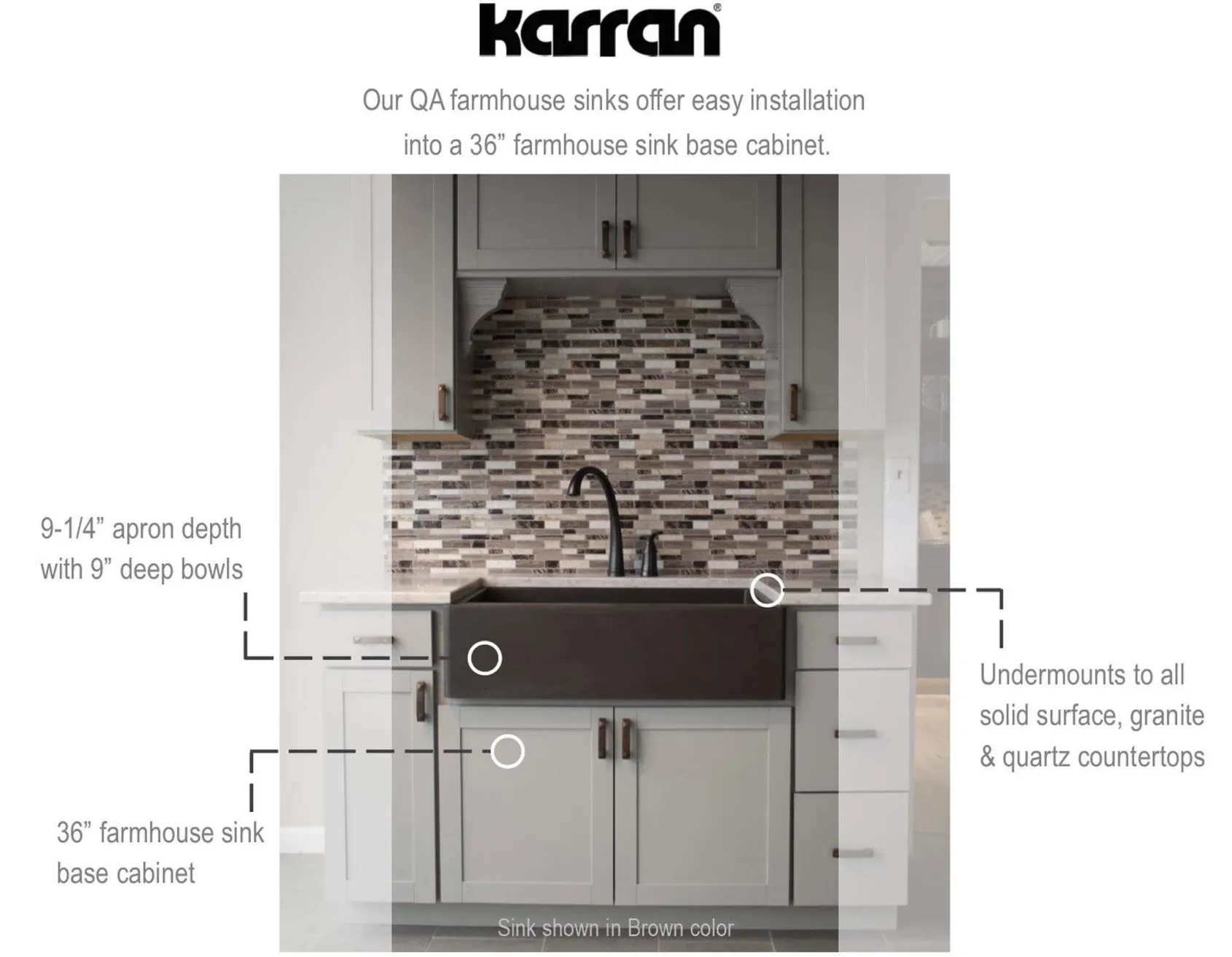 Karran 34" Quartz Composite Farmhouse Sink, 50/50 Double Bowl, Brown, QA-750-BR