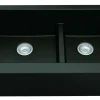 Karran 34" Quartz Composite Farmhouse Sink, 60/40 Double Bowl, Black, QA-760-BL