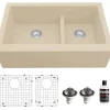 Karran 34" Quartz Composite Farmhouse Sink, 60/40 Double Bowl, Bisque, QA-760-BI-PK1