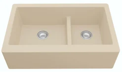 Karran 34" Quartz Composite Farmhouse Sink, 60/40 Double Bowl, Bisque, QA-760-BI-PK1