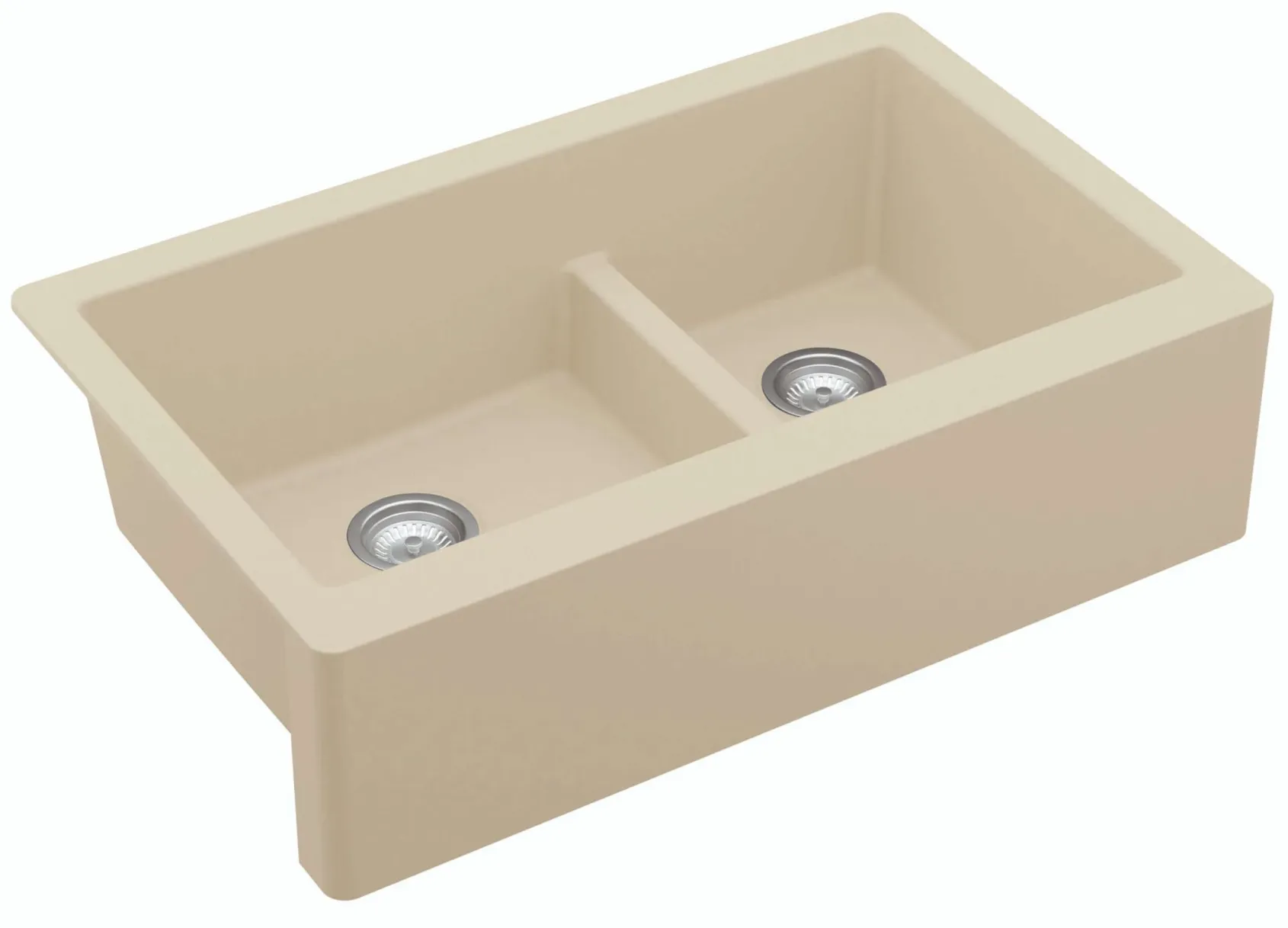 Karran 34" Quartz Composite Farmhouse Sink, 60/40 Double Bowl, Bisque, QA-760-BI-PK1