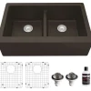 Karran 34" Quartz Composite Farmhouse Sink, 50/50 Double Bowl, Brown, QA-750-BR-PK1