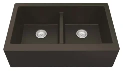 Karran 34" Quartz Composite Farmhouse Sink, 50/50 Double Bowl, Brown, QA-750-BR-PK1