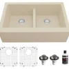 Karran 34" Quartz Composite Farmhouse Sink, 50/50 Double Bowl, Bisque, QA-750-BI-PK1