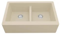 Karran 34" Quartz Composite Farmhouse Sink, 50/50 Double Bowl, Bisque, QA-750-BI-PK1