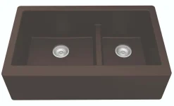 Karran 34" Quartz Composite Farmhouse Sink, 60/40 Double Bowl, Brown, QA-760-BR-PK1