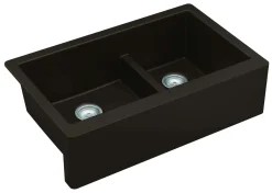 Karran 34" Quartz Composite Farmhouse Sink, 60/40 Double Bowl, Brown, QA-760-BR