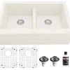 Karran 34" Quartz Composite Farmhouse Sink, 50/50 Double Bowl, White, QA-750-WH-PK1