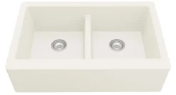 Karran 34" Quartz Composite Farmhouse Sink, 50/50 Double Bowl, White, QA-750-WH-PK1