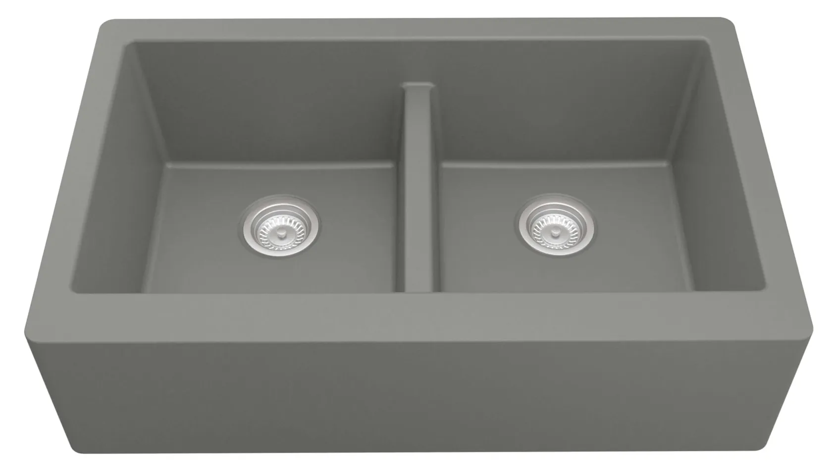Karran 34" Quartz Composite Farmhouse Sink, 50/50 Double Bowl, Grey, QA-750-GR-PK1